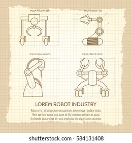 Vintage poster of industrial robotic armed machines. Vector illustration