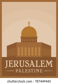 Vintage Poster of Jerusalem Old City, Palestine. Vector illustration, logo, and icon. eps 8. Flag of Palestine.