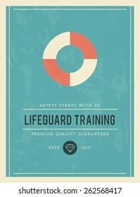 Vintage Poster For Lifeguard Training, Vector Illustration