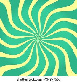 Vintage poster light background. Swirling radial pattern backdrop. Vortex starburst spiral twirl square. Helix rotation rays for summer design. Converging psychadelic scalable stripes. Vector 