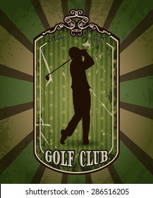 vintage poster with man playing golf with grunge background