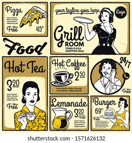 Vintage poster menu collection. Retro template design menu restaurant or diner