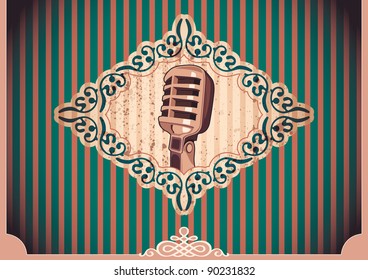 Vintage poster with microphone. Vector illustration.
