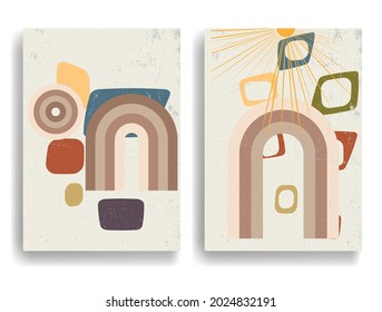 Vintage poster with mid century modern design elements . Wall art , home deco . Vector abstract shape.