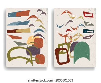 Vintage poster with mid century modern design elements . Wall art , home deco . Vector abstract shape.