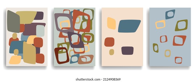 Vintage poster with mid century modern design elements . Wall art , home deco . Vector abstract shape.