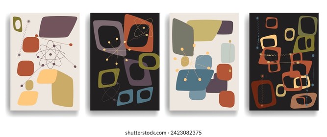 Vintage poster with mid century modern design elements . Wall art  . Vector abstract shape.