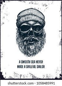 Vintage poster with motivational lettering a smooth sea never made a skillful sailor. Vector illustration