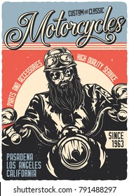 Vintage poster. Motorcycle theme. Rider on the bike.