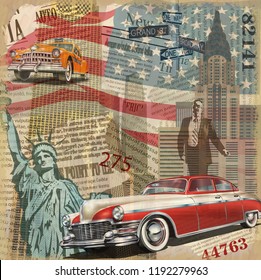 Vintage Poster New York Torn Newspaper Background.