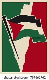 Vintage Poster with Palestine Flag. Propaganda of Palestine. Vector image eps 8. 