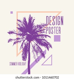 Vintage poster with palm tree and geometric shapes. Vector illustration.