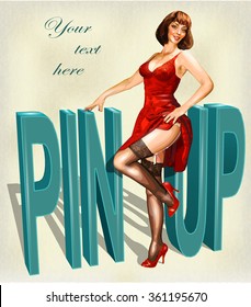 Vintage Poster With Pin Up Girl.