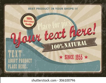 Vintage poster for product advertisement. Vector illustration.