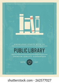 Vintage Poster For Public Library, Vector Illustration