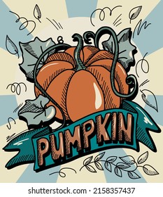 Vintage Poster With Pumpkin In 1950s Style. Poster Series