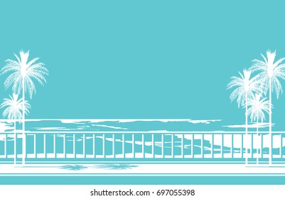 vintage poster of seafront with parapets and palms
asbttract vector illustration