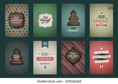 Vintage poster set " Merry Christmas". Vector illustration.