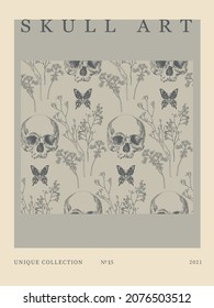 Vintage poster "Skull art",	 seamless pattern.		