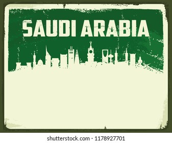 Vintage Poster. Skyline of Saudi Arabia. Retro Illustration. Vector Eps 10.