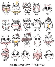 Vintage poster with stylish cute owls. 