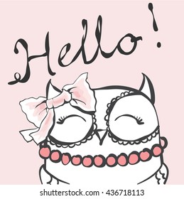 Vintage poster with stylish owl. Vector trendy hipster style for greeting card design, t-shirt print, inspiration poster. 
