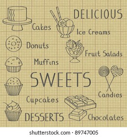 Vintage poster with sweets and cakes