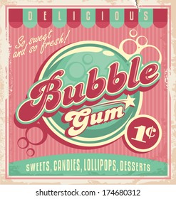 Vintage poster template for bubble gum. 