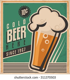 Vintage poster template for cold beer. 