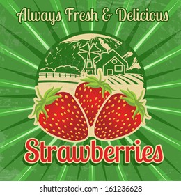 Vintage Poster Template Strawberries Farm Vector Stock Vector (Royalty ...