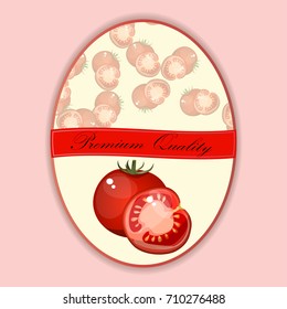Vintage poster template for tomato label. Retro vegetables label design. natural product closeup on background. symbol for sauce product label or grocery store, shop and farm market design
