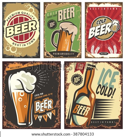 Vintage poster templates for cold beer.  Retro label or banners design collection. Retro beer vector signs set.