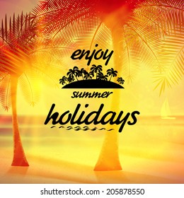 Vintage poster of tropical beach. EPS10