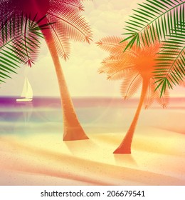 Vintage poster of tropical beach. EPS10