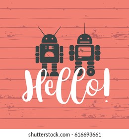 Vintage poster with two funny robots.
