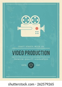 vintage poster for video production, vector illustration