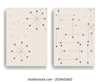 Vintage posters with atomic design elements . Mid century modern . Wall art , home deco . Vector abstract shape.