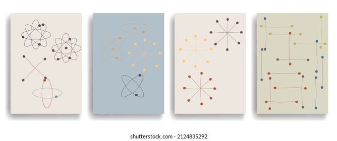Vintage posters with atomic design elements . Mid century modern . Wall art , home deco . Vector abstract shape.
