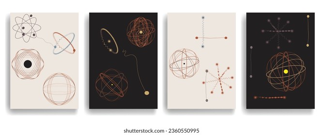 Vintage posters with atomic design elements . Mid century modern . Wall art , home deco . Vector abstract shape.