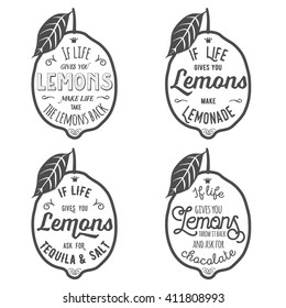 Vintage posters  set. Motivation quote about lemons. Vector illustration with hand-drawn style words.