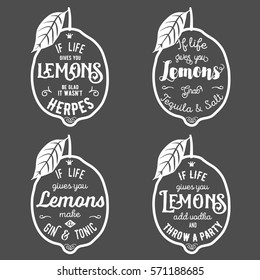 Vintage posters  set. Motivation quote about lemons. Vector illustration with hand-drawn style words.
