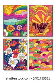 Vintage Posters Set Psychedelic Backgrounds from the 1960s Hippie Style Art