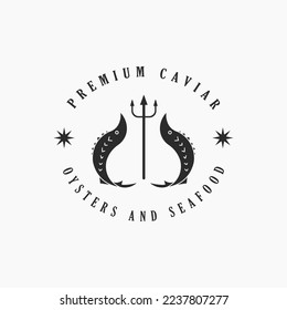 vintage premium caviar oysters business logo design vector illustration. retro gold caviar oysters and seafood restaurant logo design vector template isolated white background with modern and simple