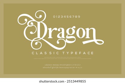 Vintage premium luxury elegant alphabet letters and numbers. Elegant wedding typography classic serif font decorative vintage retro. Creative vector illustration