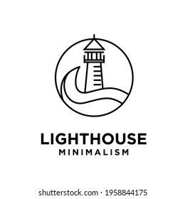 vintage premium minimalism lighthouse line vector logo design