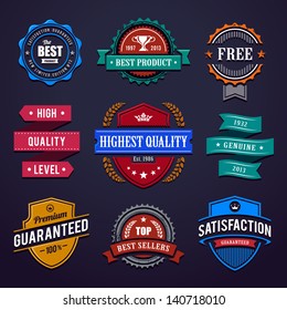 Vintage premium quality labels. Set of retro styled badges. Vector illustration.