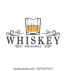 Vintage premium whiskey logo label with glass or beer. for drinks, bars, clubs, cafes, companies.