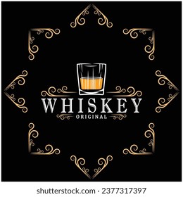 Vintage premium whiskey logo label with glass or beer. for drinks, bars, clubs, cafes, companies.