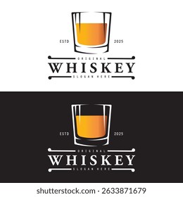 Vintage premium whiskey logo vector with glass or beer.