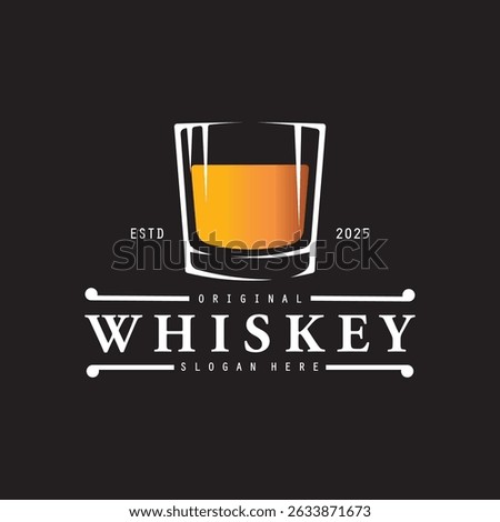 Vintage premium whiskey logo vector with glass or beer.